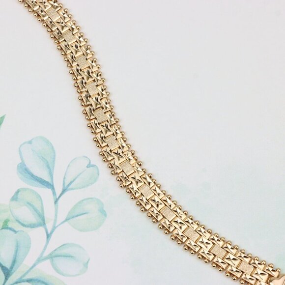 ✔ACCEPT OFFER Jewelry - "Rose Gold Textured Link Bracelet with Gold Beaded Border, XPBL0878